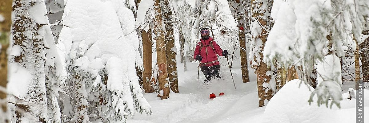 Photo of female skier in snowy backcountry