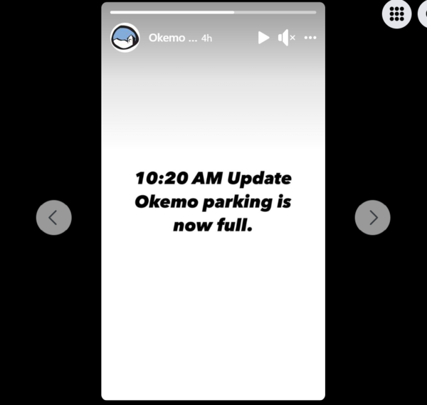 Image from Okemo that says parking lots are full