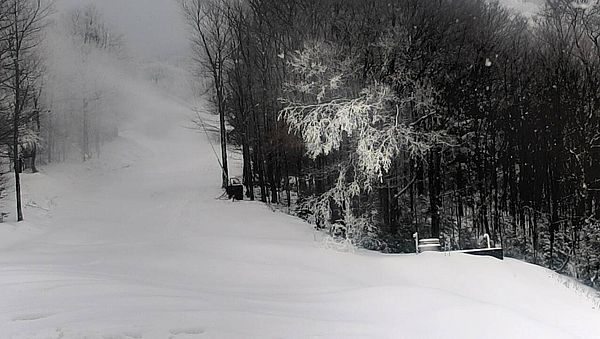 Snowmaking guns at work at Smugglers Notch, VT