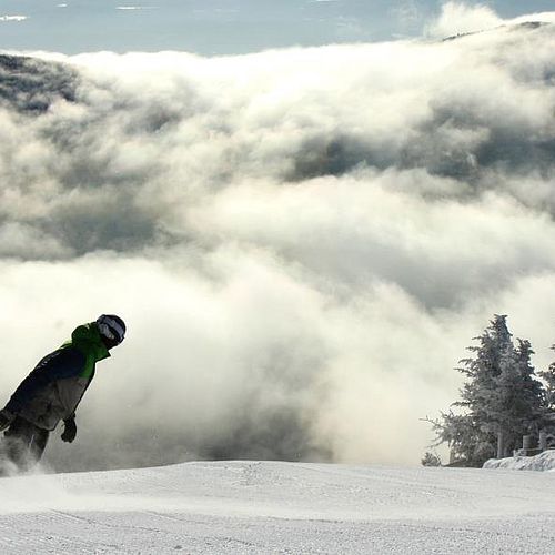 Skiing above the clouds at Jay Peak in Vermont