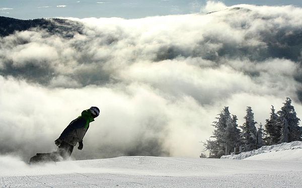 Skiing above the clouds at Jay Peak in Vermont