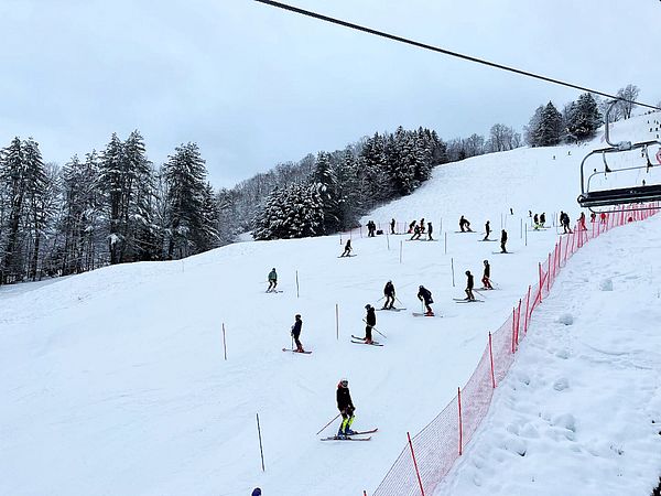 Ski racing on a ski slope