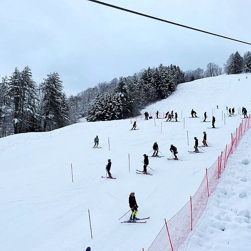 Ski racing on a ski slope