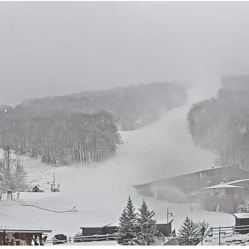 Snowmaking guns at work at Sugarbush, VT