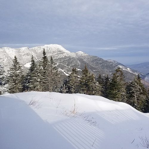 Photo of the summit of Mt. Mansfield and trails below it
