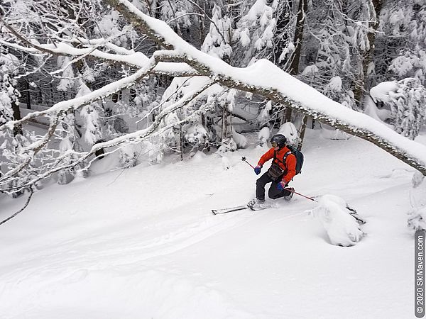 Photo of skier making telemark turn