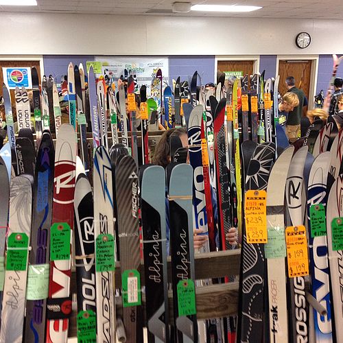 Photo of skis for sale at a Vermont ski swap