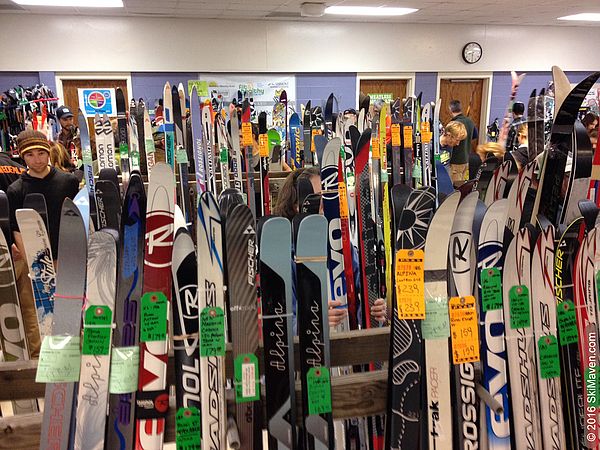 Photo of skis for sale at a Vermont ski swap