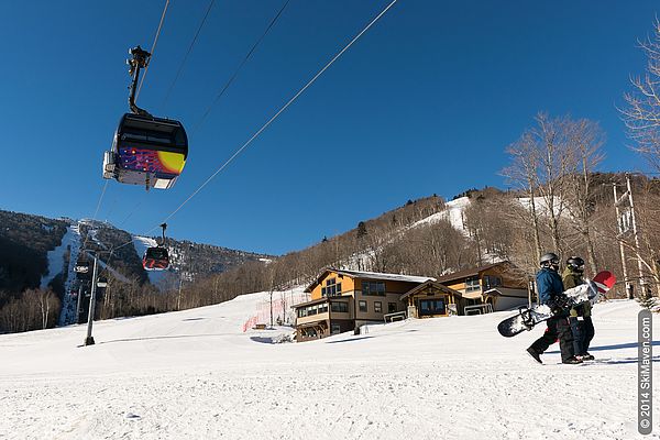 Photo of gondola ascending a ski area