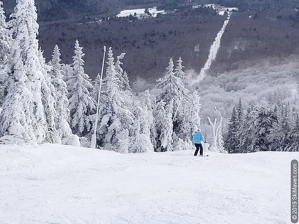 Photo of a skier on small moguls on Centerline