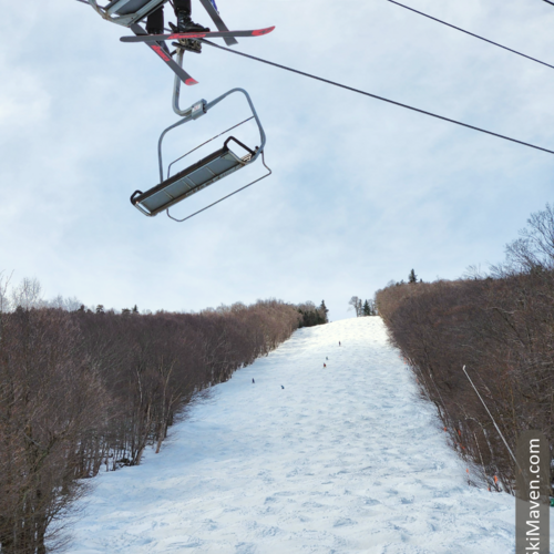 A long ski run full of moguls