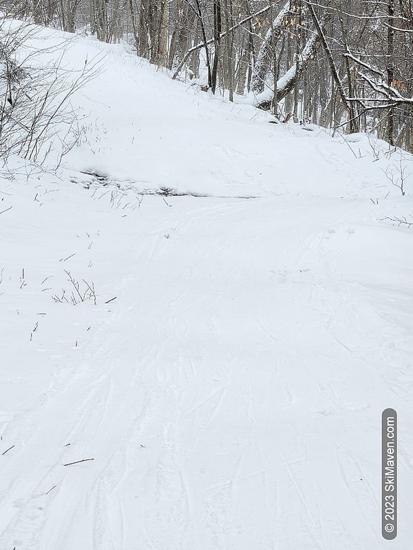 A ski trail with a narrow water bar to avoid