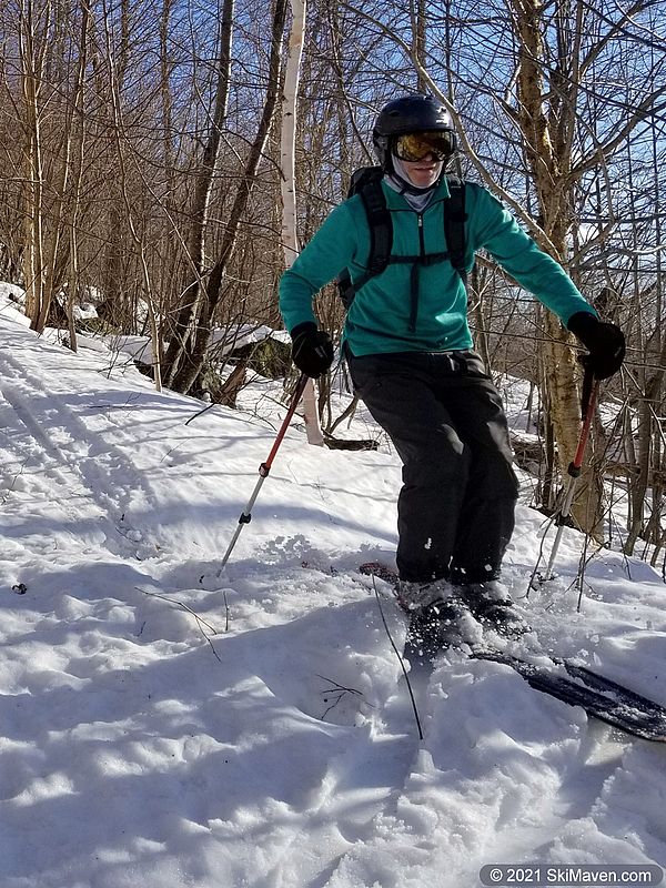 Photo of skier making a turn in very soft snow