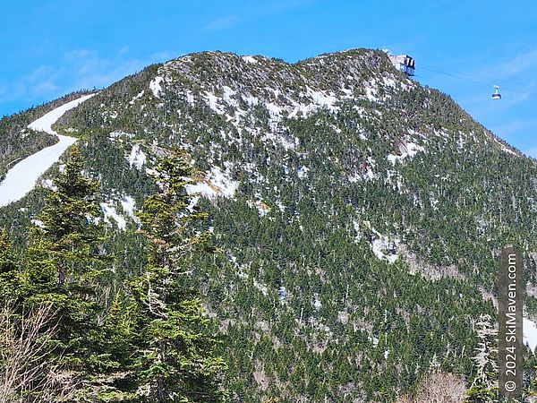 A view of top of Jay Peak resort and a tram car arriving there