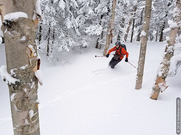 Skiing in the backcountry trails in Bolton, Vermont.