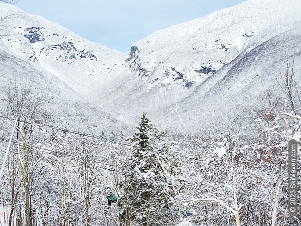 View of Smugglers Notch with lots of snow